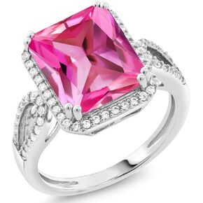 Gem Stone King 925 Sterling Silver Pink Created Sapphire Ring For Women (6.60 Cttw, Emerald Cut 12X10MM, Gemstone September Birthstone, Available In Size 5, 6, 7, 8, 9)