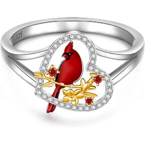Red Cardinal Ring Cardinals Appear When Angels Are Near Heart Bird Inspirational Rings for Women Memorial Gifts for Loss of Loved One Cardinal Jewelry Size 6 7 8 9 10