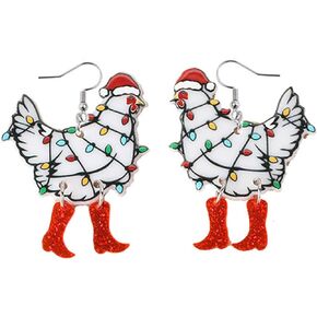 Christmas Earrings Acrylic Boot Chicken Earrings Colorful Funny Christmas Boots Rooster Chicken Dangle Earrings Farm Jewerly Gift For Women Girls