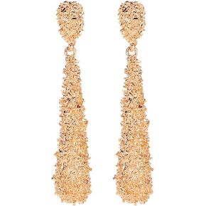 Long Teardrop Dangle Drop Earrings for Women Girls Gold Silver Plated Bohemian Statement Embossed Alloy Frosting Large Waterdrop Geometric Chain Earrings for Prom Party Jewelry Gifts