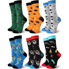 Berlune 6 Pairs Novelty Classroom Socks 2023 School Gift Socks Unisex Motivational Words Crew Socks for High School University