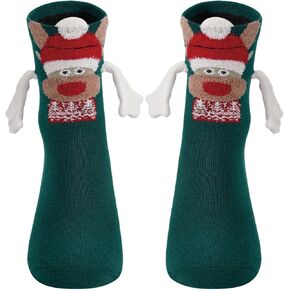 Honganda Funny Couple Holding Hands Socks Fuzzy Bear Christmas Magnetic Socks Mid-Calf Socks for Women Men Novelty Xmas Gift in Saudi Arabia