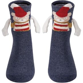 Honganda Funny Couple Holding Hands Socks Fuzzy Bear Christmas Magnetic Socks Mid-Calf Socks for Women Men Novelty Xmas Gift