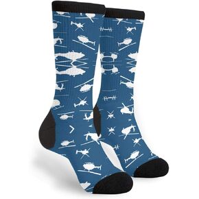 Women's Men's Fun Novelty Crazy Crew Socks Helicopter Silhouettes Blue Dress Socks