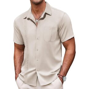 Mens Casual Short Sleeve Shirts Button Down Shirt for Men Beach Summer Tops with Pocket