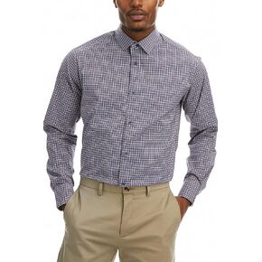 Haggar Men's Classic Fit Performance Button Down Shirt, Blue Red Gingham