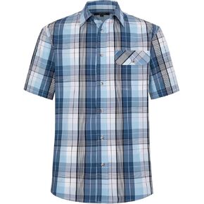 Men's Casual Stylish Short Sleeve Button-Up Plaid Shirts Cotton Shirt