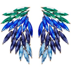 CZ Fringe Feather Dangle Earrings for Women Girls Cubic Zirconia Tassel Colorful Crystal Drop Statement Stud Earring Cartilage Tragus Post Elegant Christmas Wedding Birthday Party Prom Jewelry Gifts