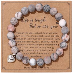Get Well Soon Gifts Bracelet-8mm Natural Stone Healing Bracelets Handmade Life is Tough But So are You Relaxation Bracelets Inspirational Jewelry for Women Men Teen Girls