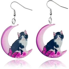 Zian Cat Earrings Acrylic Fun Earrings Hot Pink Spaceship Earrings Moon Earrings Flower Earrings Alien Earrings Animal Earrings Fun Jewelry