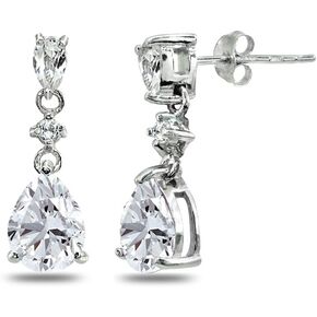 Sterling Silver Genuine or Synthetic Gemstone Pear-Cut Teardrop Dangling Stud Earrings