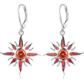 CiNily Sun Dangle Earrings 14K White Gold Plated Created Red/White Fire Opal Drop Hoop Earrings Orange/Yellow Garnet Earrings Trendy Jewelry Gifts for Women Girls Graduation Party in Kuwait