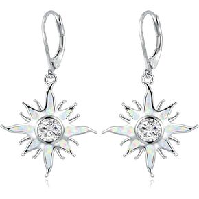 CiNily Sun Dangle Earrings 14K White Gold Plated Created Red/White Fire Opal Drop Hoop Earrings Orange/Yellow Garnet Earrings Trendy Jewelry Gifts for Women Girls Graduation Party