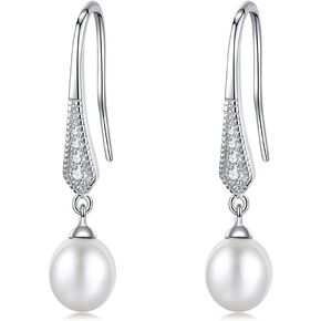 ايفيرو اقراط لؤلؤ على شكل دمعة للنساء مع 8.0-9.0 ملم ايه ايه ايه + لؤلؤ مستزرع في المياه العذبة متدلية من الفضة الاسترلينية 925 مرصعة بحجر زركونيا مكعب 5A in Kuwait