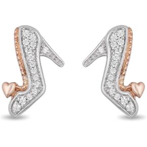 Jewelili Enchanted Disney Fine Jewelry 10K Rose Gold and Sterling Silver 1/10 Cttw Round White Diamond Cinderella Slipper Earrings in Saudi Arabia