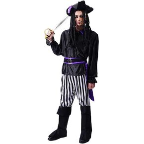 DSplay Men Pirate Costume Cosplay Male Stripe Buccaneer Outfits