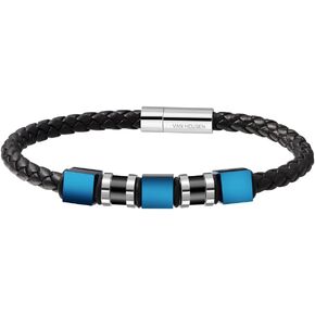 Van Heusen Men Braid Leather Bracelet with Three Stainless Steel Ornaments