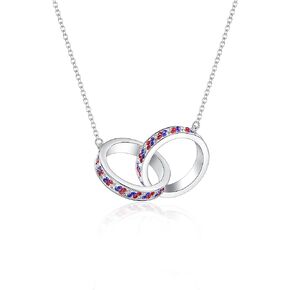 MUYUU Double Ring Necklace, Silver Plated Red White and Blue Necklace, Sparkly Crystal Necklace For Women Patriotic Jewelry