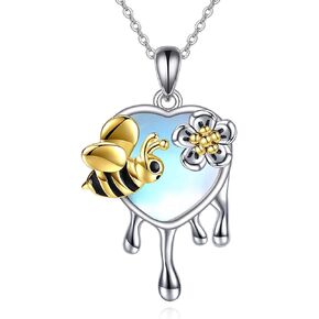 YAFEINI Moonstone Necklace Sterling Silver Bee/Dragonfly/Hummingbird/Ladybug Moonstone Insect Pendant Necklace Jewelry Gifts for Women Teen Girls