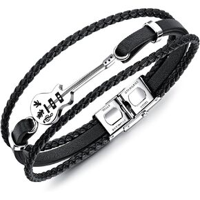 Mens Womens Leather Bracelet Guitar Handmade Braided Multi-Layer Wrap Bracelet, 8.26 inches
