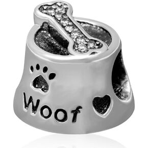 HlpiAMok NIANWUDU Animal Charm Beads 925 Sterling Silver Charm for Bracelets Christmas Gifts for Family Birthday (Dog Food Bowl Charm)