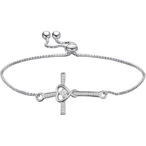 CHOORO Christian Jewelry Sideways Cross Bracelet Side Cross Adjustable Bracelet Christian Bracelet Religious Jewelry Baptism Bracelet Confirmation Bracelet