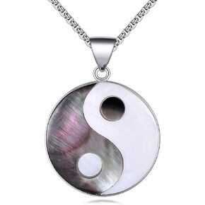 SILBAZ Yin Yang necklace abalone shell Yin Yang Pendant necklace Taiji Necklace Chinese Taiji Jewelry Necklace Yin Yang gifts for Women girls, Stainless Steel, No Gemstone in Saudi Arabia