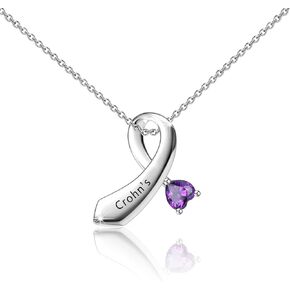 CENWA Crohns Disease Purple Ribbon Pendant Necklace Crohns Awareness Gift Purple Awareness Crohns Survivor Jewelry