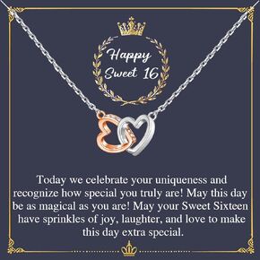 MYOSPARK Sweet 16 Gifts for Girls Sweet 16th Necklace Birthday Gift 16th Birthday Message Card Gift for Friend, Sister, Daughter, Niece (Happy Sweet 16th NL)