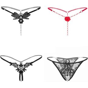 Wxllzlife Underwear for Women, Sexy Women Pearl G-String and Thongs Solid Low Waist Erotic Underwear