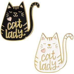 Pair of Lady Cat Brooches Lapel Pin for Women Girls Best Friends Fashion Cute Animal Pink Love Heart Black White Kitten Pins Dress Suit Scarft Accessories Badge Gifts Christmas Valentine's Day
