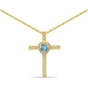 B. BRILLIANT Sterling Silver Genuine, Simulated Gemstone & Cubic Zirconia Halo Heart Cross Pendant Necklace for Women Girls Gift Box in Saudi Arabia