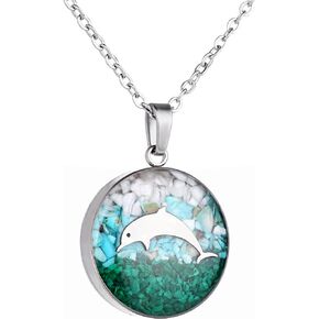 Lauren-Spencer Gemstone Beach Necklace for Women Turquoise Stone Pendant Necklace Dainty Cute Sea Turtle Starfish Sand Dollar Ocean Necklace for Women Teen Girls Summer Beach Jewelry Gift