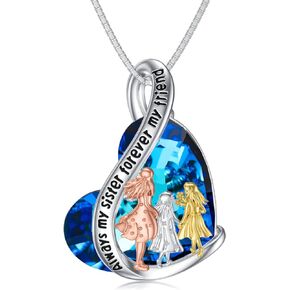 Flpruy 2/3 Sister Necklace Sterling Silver Sister Birthday Jewelry Sister Gifts from Sisters Brother Always My Sister Forever My Friend Necklace Bestie Jewelry for Sister Friends