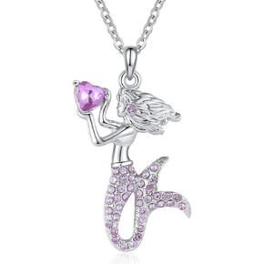 Mermaid Gift Crystal Necklace for Girls Crystal Birthstone Necklaces Mermaid Costume Cosplay Jewelry Mermaid Accessories for Girls Birthday Holiday Party Mermaids Necklaces