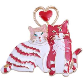 Red Heart Funny Cat Brooches Pins Lovely Enamel Animal Cat with Large Heart Pins Women Girls Fall Clothes Safty Pin Valentine's Day Gift