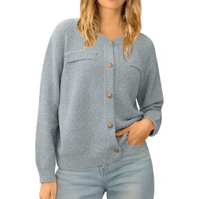 DEEP SELF Women's Sweaters Cardigan 2023 Open Front Button Down Long Sleeve Knit Cropped Cardigans Chunky Outwear