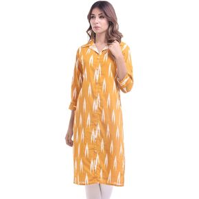 Chichi Women's Indian Printed Cotton Kurti Orange Top By, Yellow, Small