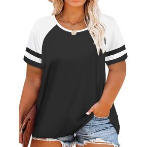 ROSRISS Plus-Size Tops for Women Summer Casual Short Sleeve T Shirts Loose Tunics