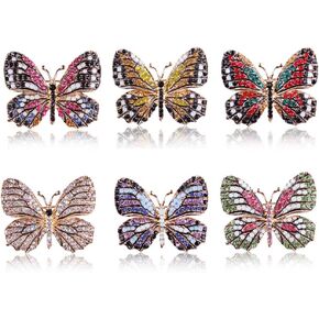 6PCS Fashion Crystal Butterfly Brooch, Multi-Color Rhinestone Crystal Brooches Pins, Cute Animal Shape Corsages Brooches for Women Decoration