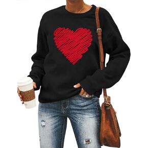 FAYALEQ Love Heart Sweatshirt for Women Valentine's Day Shirt Lover Gift Pullover Tee Romantic Long Sleeve Tops