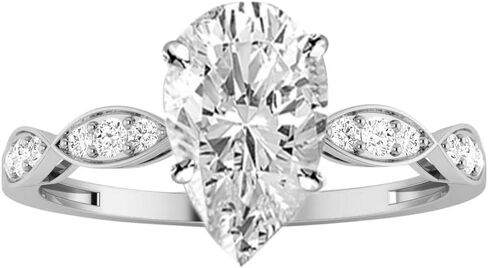 14K White Gold 0.9 Carat LAB GROWN DIAMOND Petite Curving Pear Cut Diamond Engagement Ring (E-F Color VS2-SI1 Clarity 0.75 Ct Center) in Kuwait