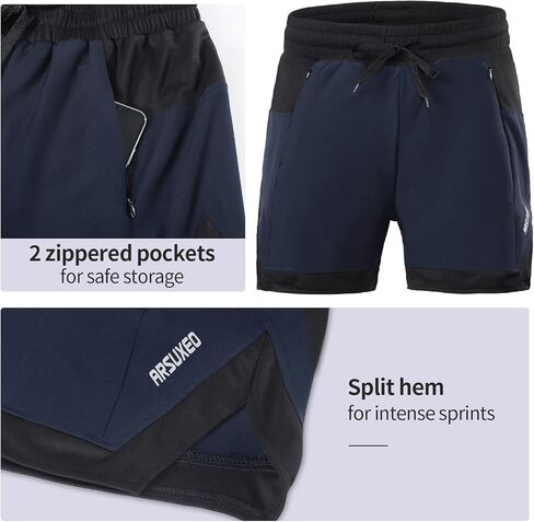 ARSUXEO شورت جري رجالي مع بطانة 4 بوصة للتدريب في صالة الألعاب الرياضية شورت رياضي 2 جيوب بسحاب سريع الجفاف in Kuwait
