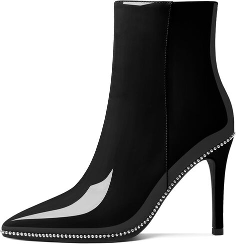 Joseywade Ankle Boots High Heel Boots Women Pointed Toe Stiletto Thin Slim Heel Booties 3.5" Side Zipper Beaded Short Beaded Boots Shoes in Saudi Arabia