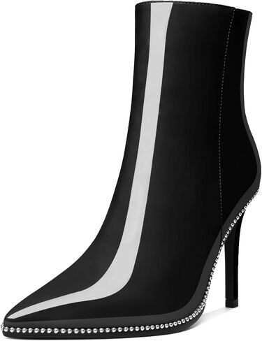 Joseywade Ankle Boots High Heel Boots Women Pointed Toe Stiletto Thin Slim Heel Booties 3.5" Side Zipper Beaded Short Beaded Boots Shoes in Saudi Arabia