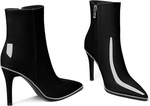 Joseywade Ankle Boots High Heel Boots Women Pointed Toe Stiletto Thin Slim Heel Booties 3.5" Side Zipper Beaded Short Beaded Boots Shoes in Saudi Arabia