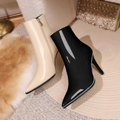 Joseywade Ankle Boots High Heel Boots Women Pointed Toe Stiletto Thin Slim Heel Booties 3.5" Side Zipper Beaded Short Beaded Boots Shoes in Saudi Arabia