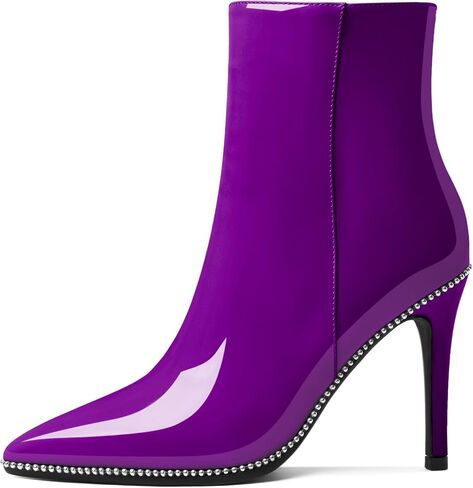 Joseywade Ankle Boots High Heel Boots Women Pointed Toe Stiletto Thin Slim Heel Booties 3.5" Side Zipper Beaded Short Beaded Boots Shoes in Saudi Arabia
