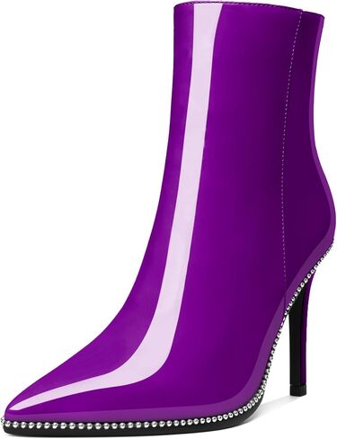 Joseywade Ankle Boots High Heel Boots Women Pointed Toe Stiletto Thin Slim Heel Booties 3.5" Side Zipper Beaded Short Beaded Boots Shoes in Saudi Arabia