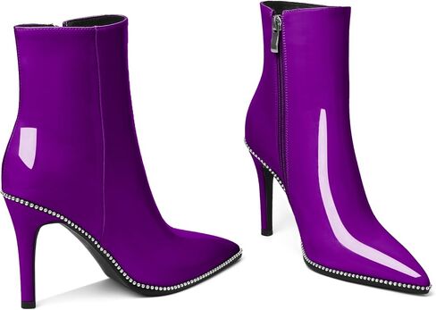 Joseywade Ankle Boots High Heel Boots Women Pointed Toe Stiletto Thin Slim Heel Booties 3.5" Side Zipper Beaded Short Beaded Boots Shoes in Saudi Arabia